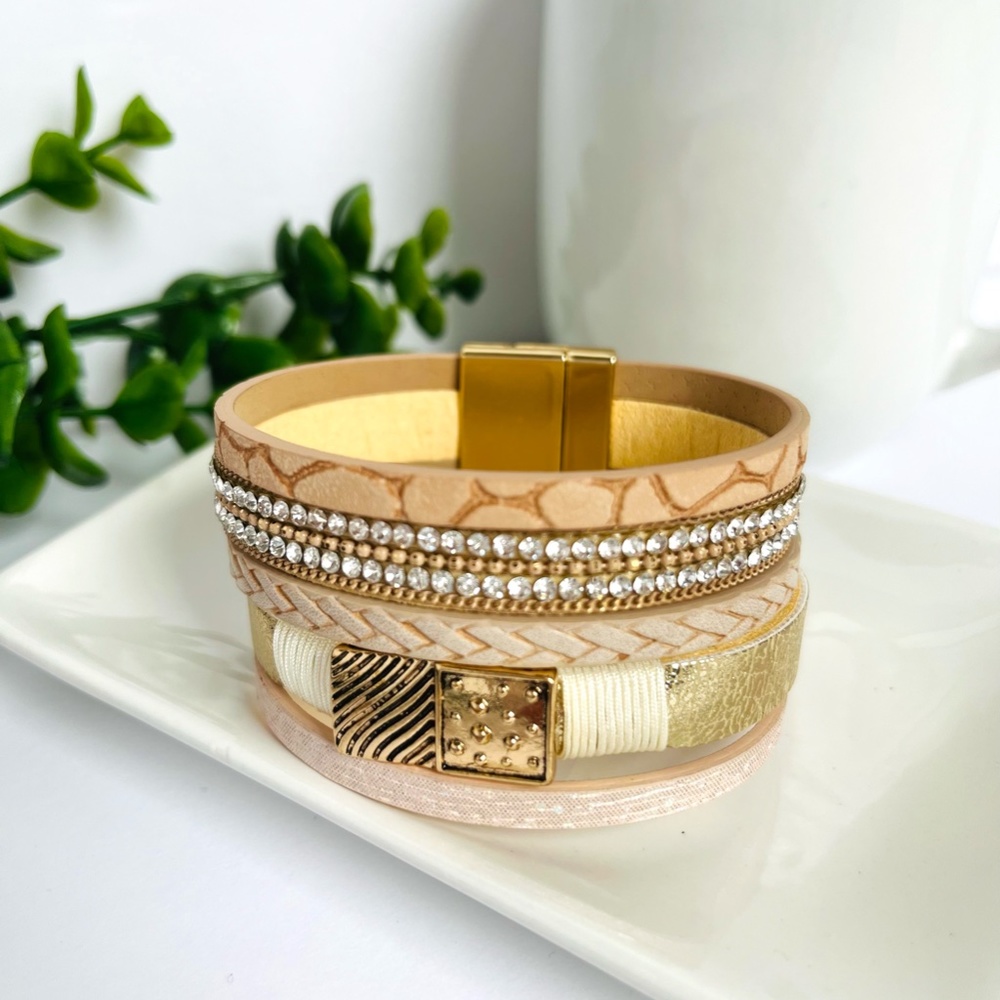 Leather Wrap Rhinestone Bracelet